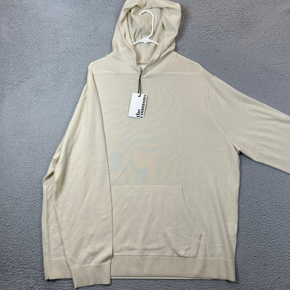 NEW The Commons Hoodie Mens 2XL Beige Cream Merino Wool Pullover Knit Sweater